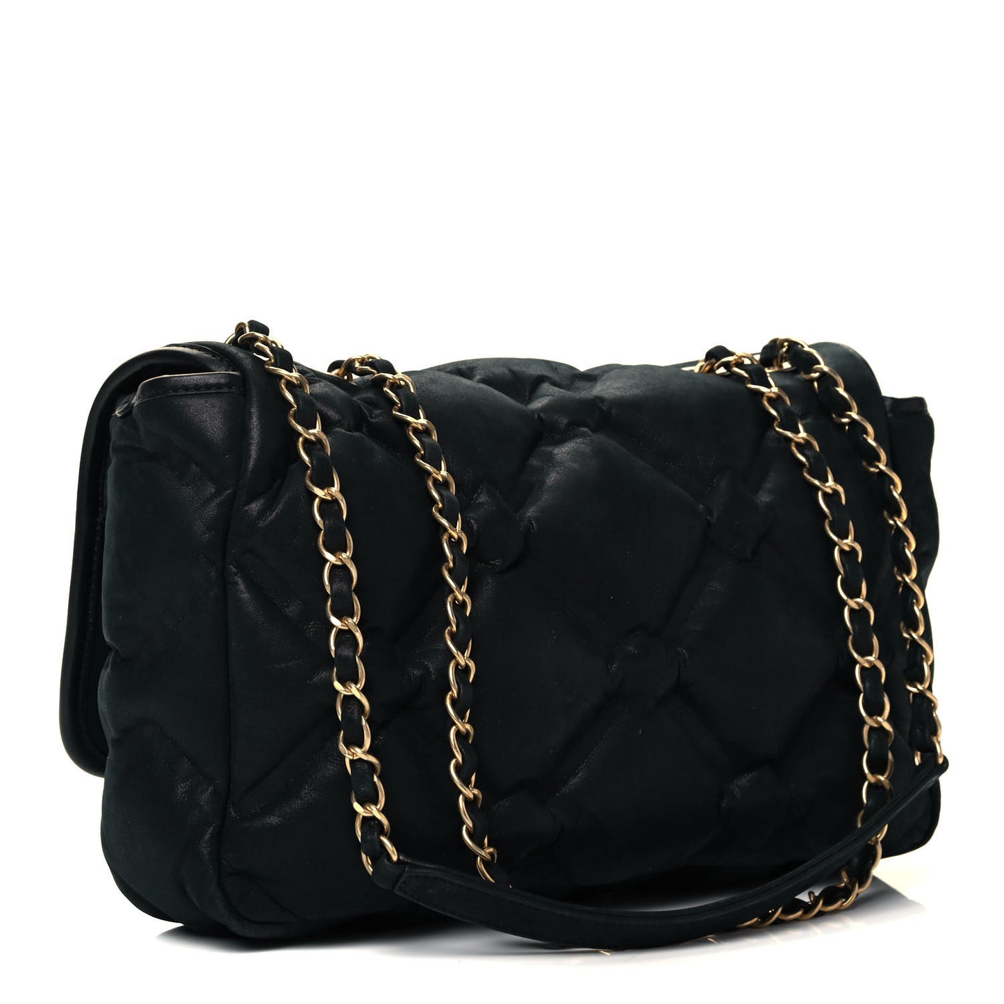 Iridescent Calfskin Quilted Small Chesterfield Flap Black