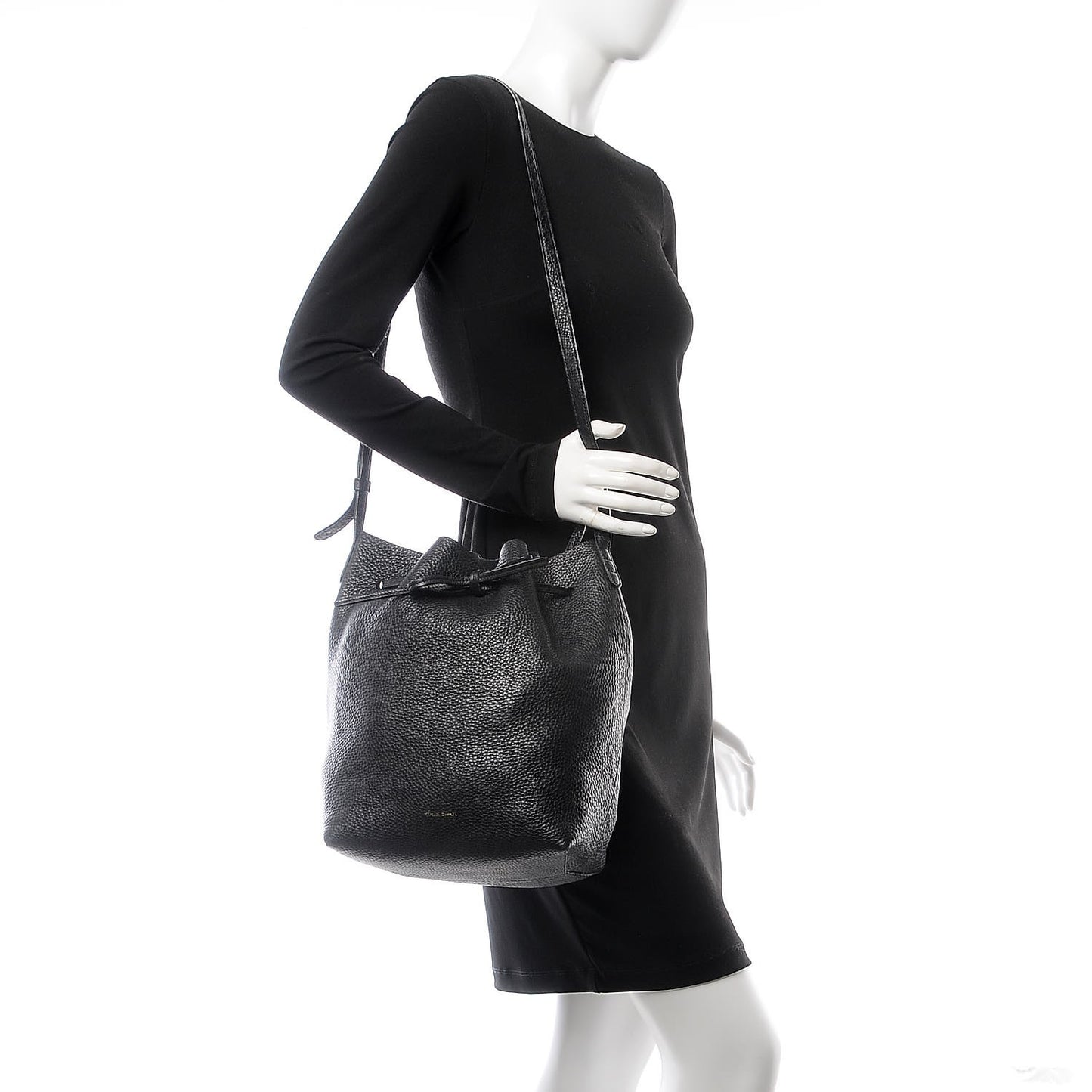 Tumbled Calfskin Bucket Bag Black