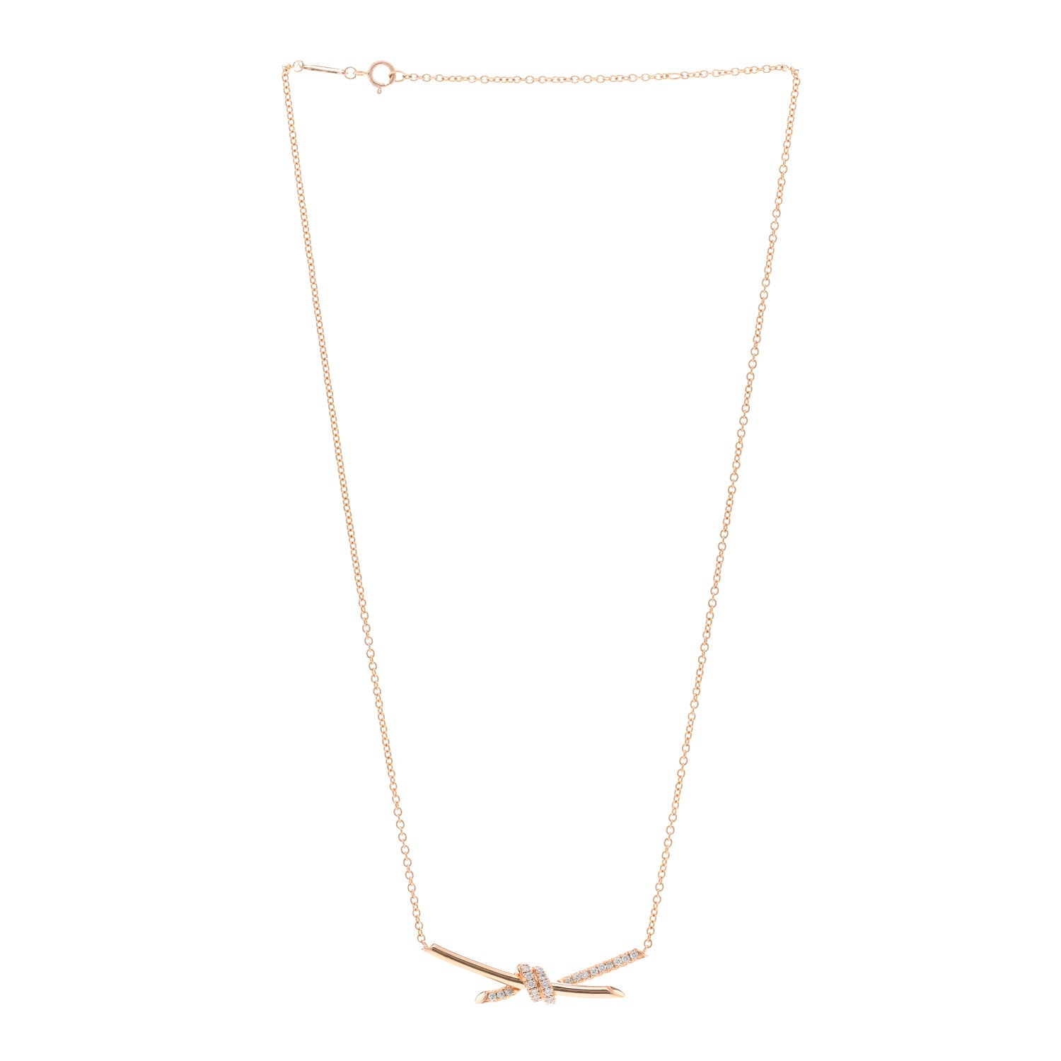 Tiffany 18K Rose Gold Diamond Knot Necklace 3 of 5