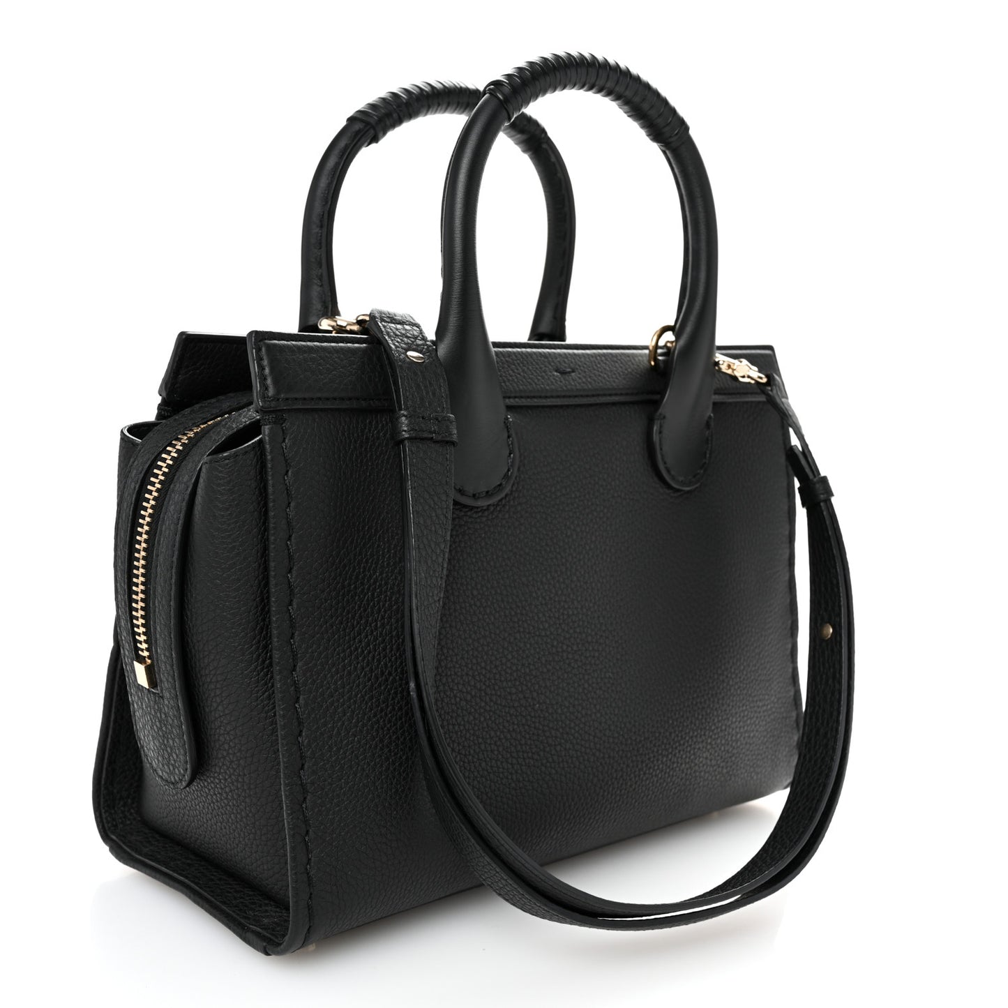 Grained Calfskin Small Edith Top Handle Bag Black