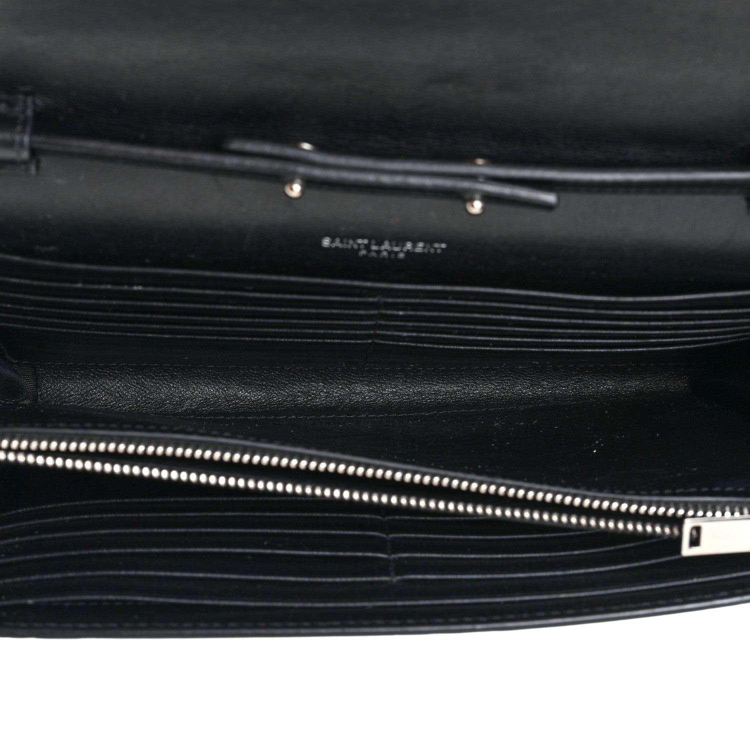 Saint Laurent Calfskin Crocodile Embossed Monogram Chain Wallet Black 6 of 16