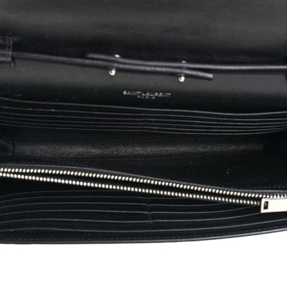 Saint Laurent Calfskin Crocodile Embossed Monogram Chain Wallet Black 6 of 16