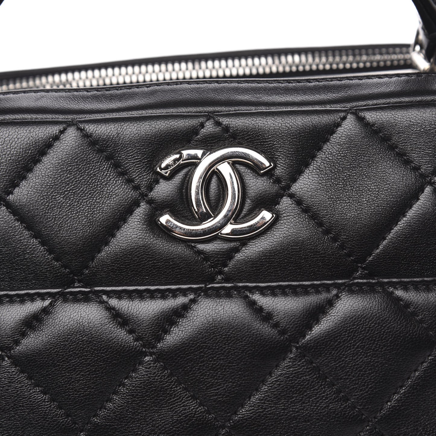 Lambskin Quilted Small Trendy CC Bowling Bag Black