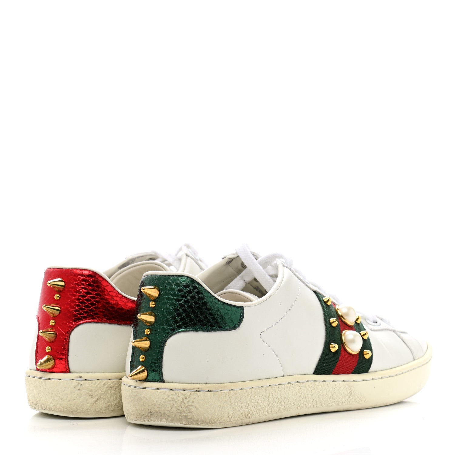 Gucci Calfskin Web Pearl Studded Womens Ace Sneakers 35.5 White 4 of 13