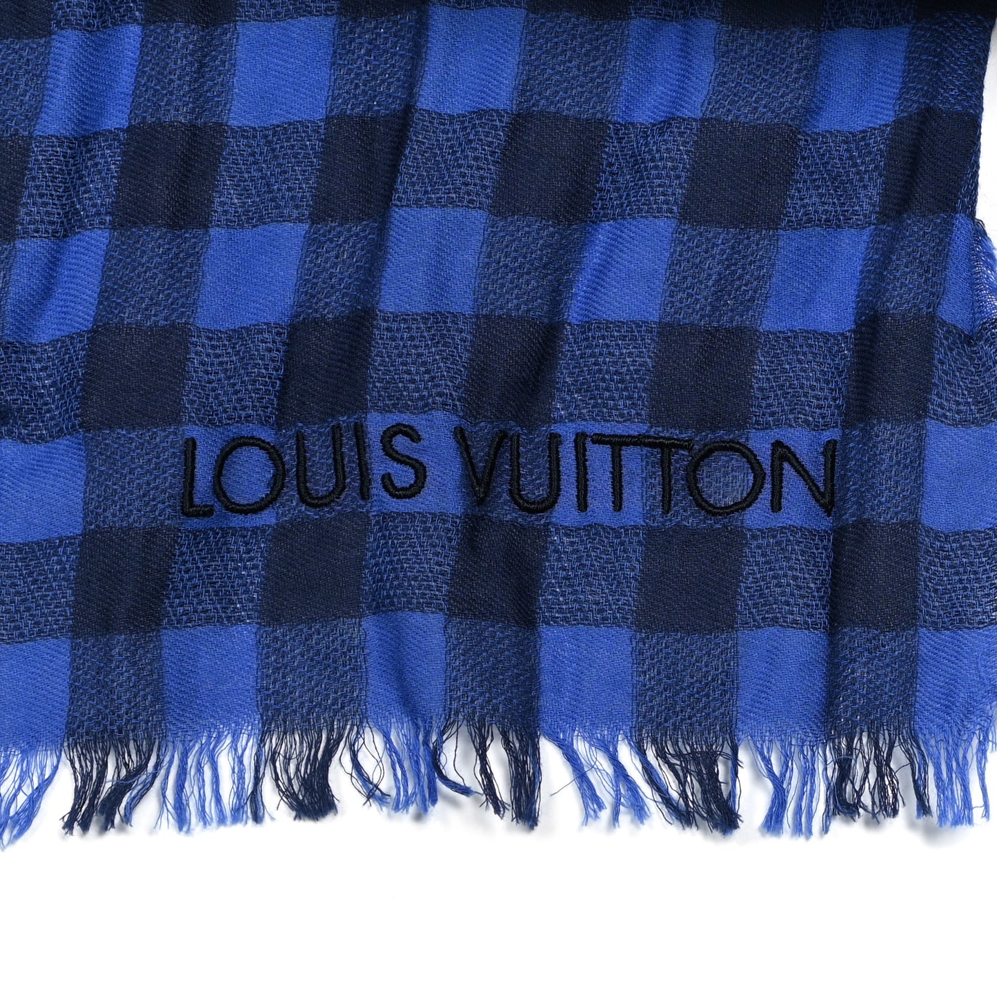 Cashmere Wool Etole Monogram Checks Scarf Blue