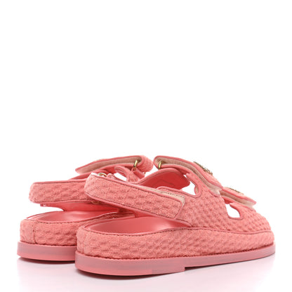Chanel Knit Fabric Velcro Dad Sandals 38 Coral 4 of 9
