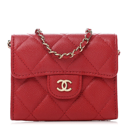 Chanel Caviar Quilted Flap Card Holder On Chain Red 1 of 6