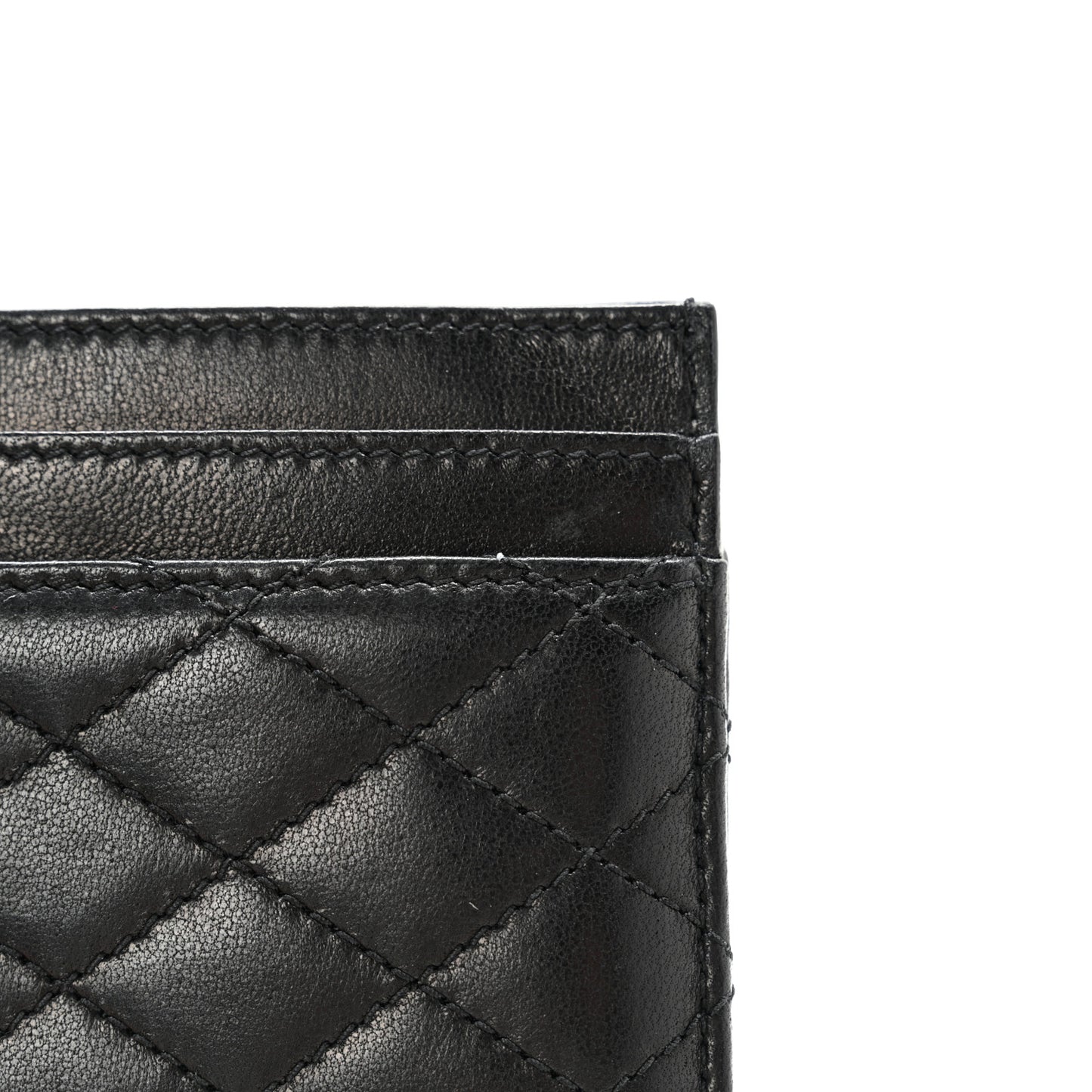 Lambskin Quilted Monogram Gaby Card Case Black