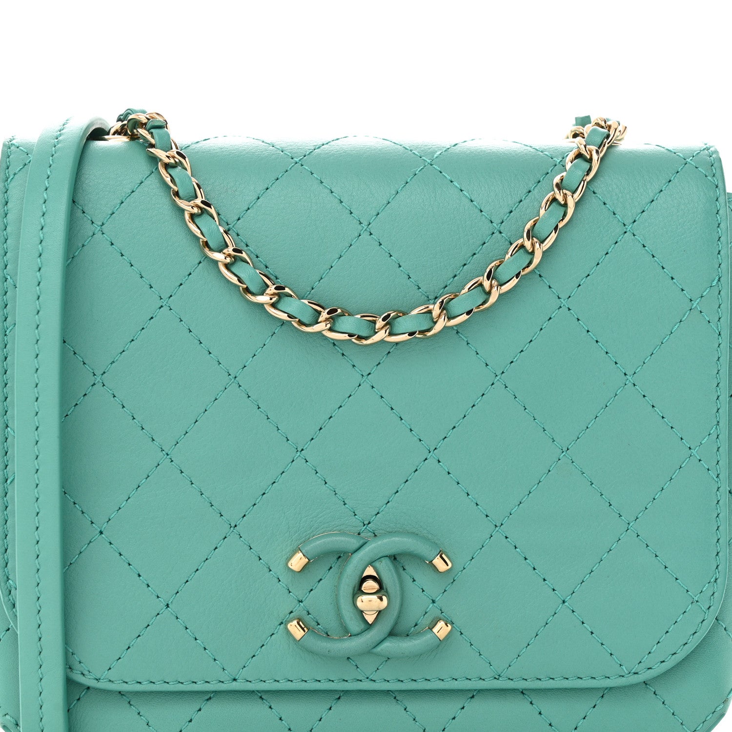 Chanel Calfskin Stitched Small Covered CC Flap Bag Green 8 of 16