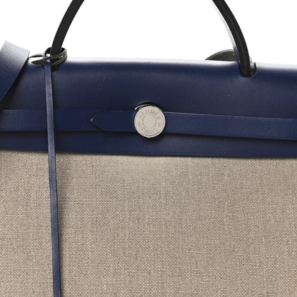 Hermes Military Toile Vache Hunter Herbag Zip Retourne PM Bleu De France Ecru 9 of 12