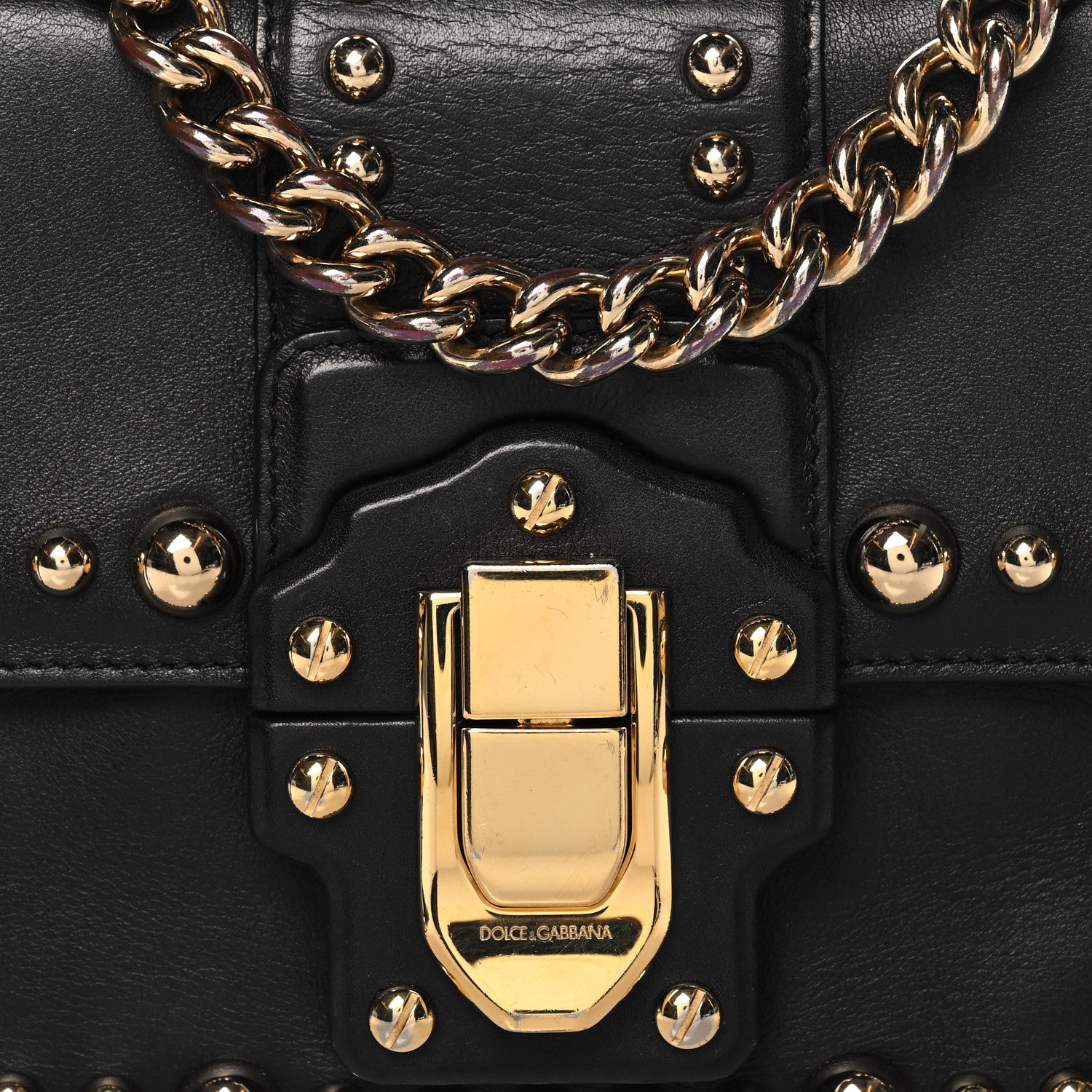 Dolce & Gabbana Calfskin Lucia Studded Chain Shoulder Bag Black 7 of 9
