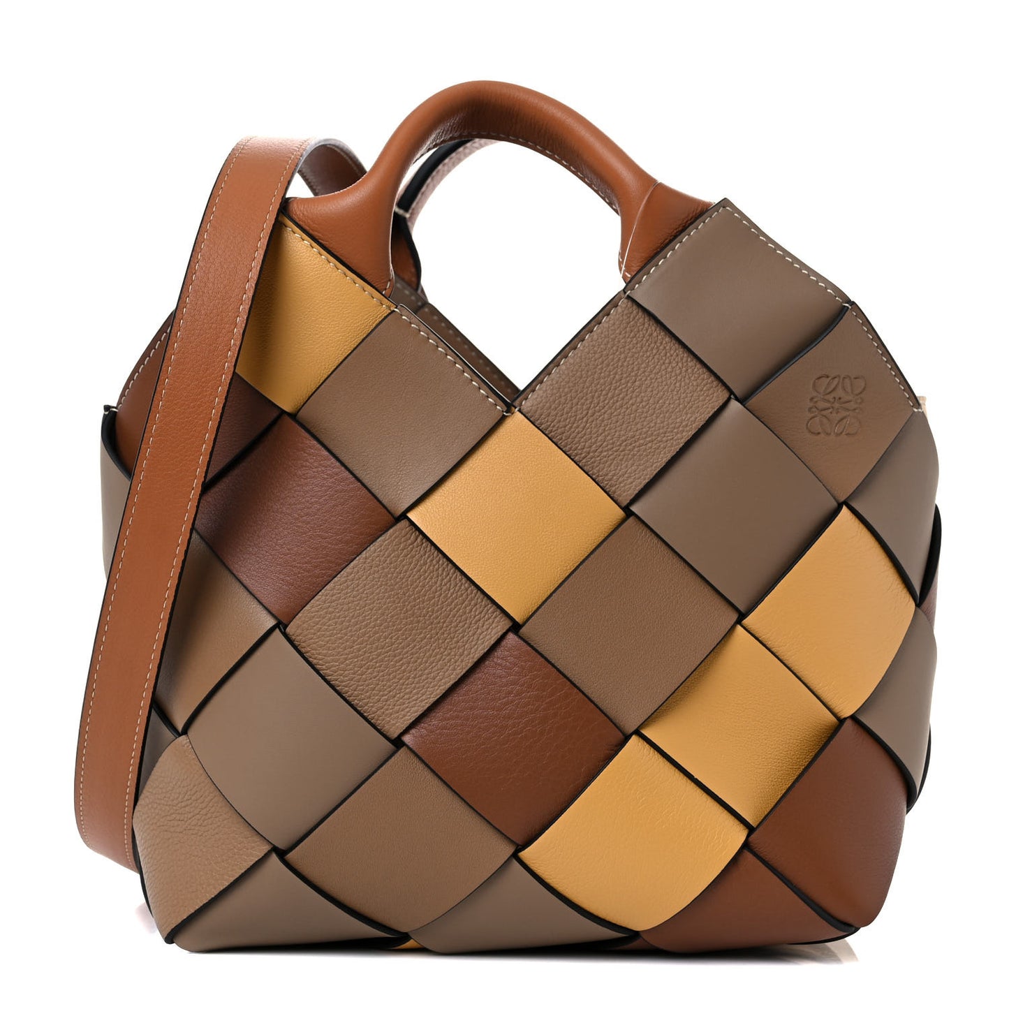 Calfskin Small Woven Basket Surplus Bag Hazelnut Camel