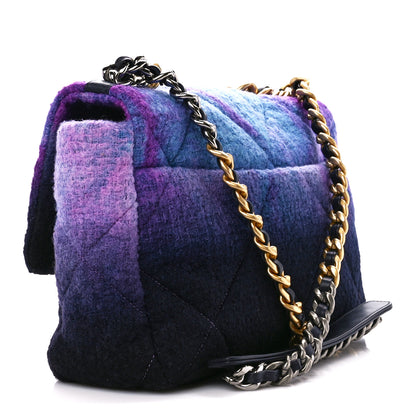 Chanel Wool Tweed Quilted Large Chanel 19 Flap Purple Black Blue 3 of 10