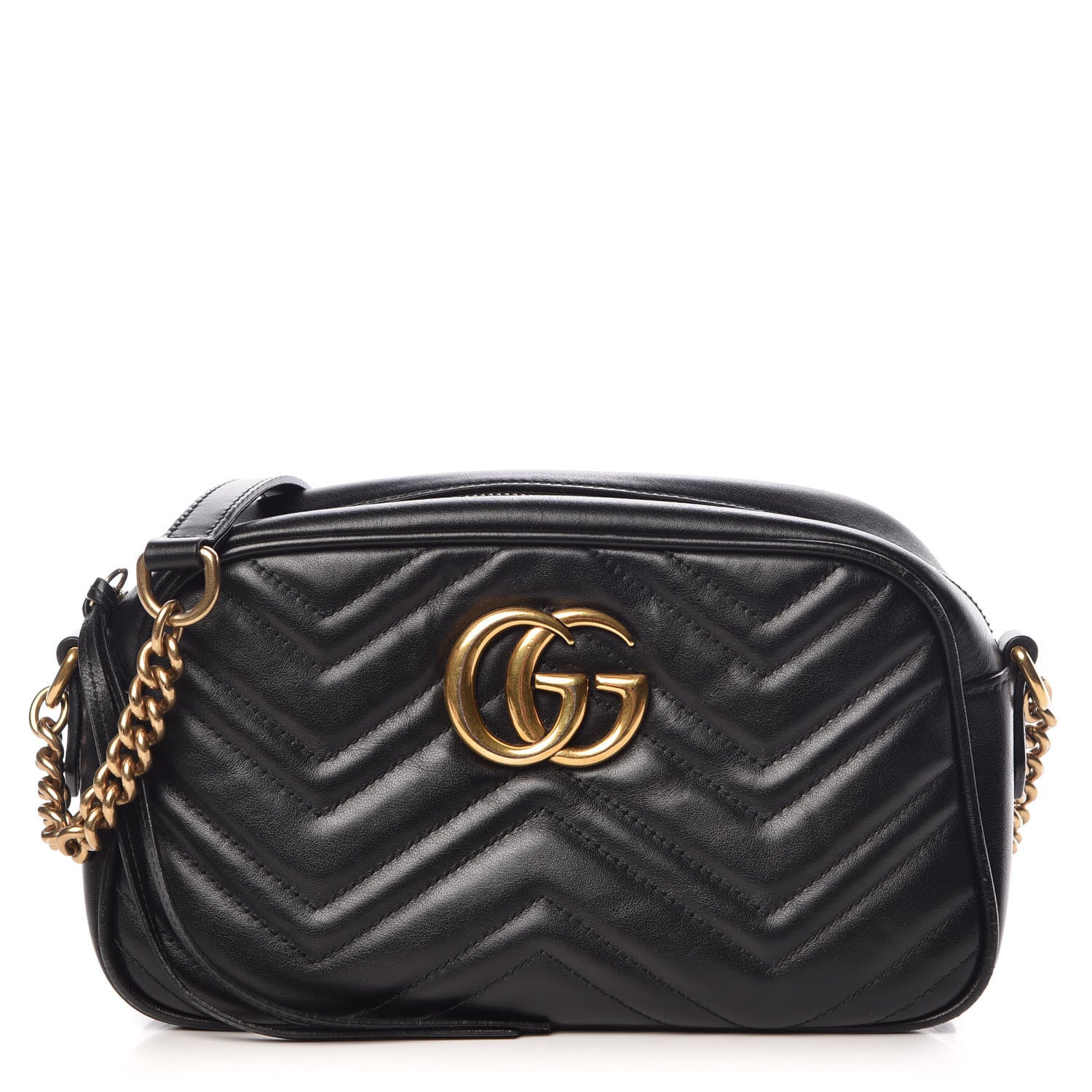 Gucci Calfskin Matelasse Small GG Marmont Chain Shoulder Bag Black 1 of 16