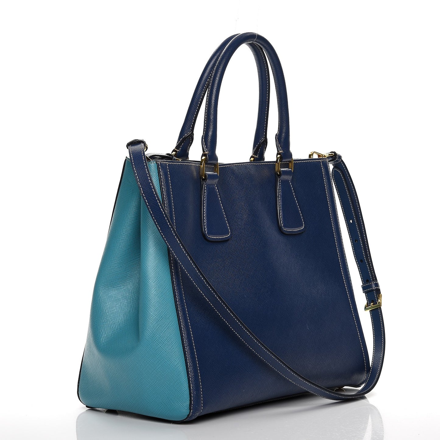 Saffiano Lux Medium Bi-Color Tote Bluette Turchese