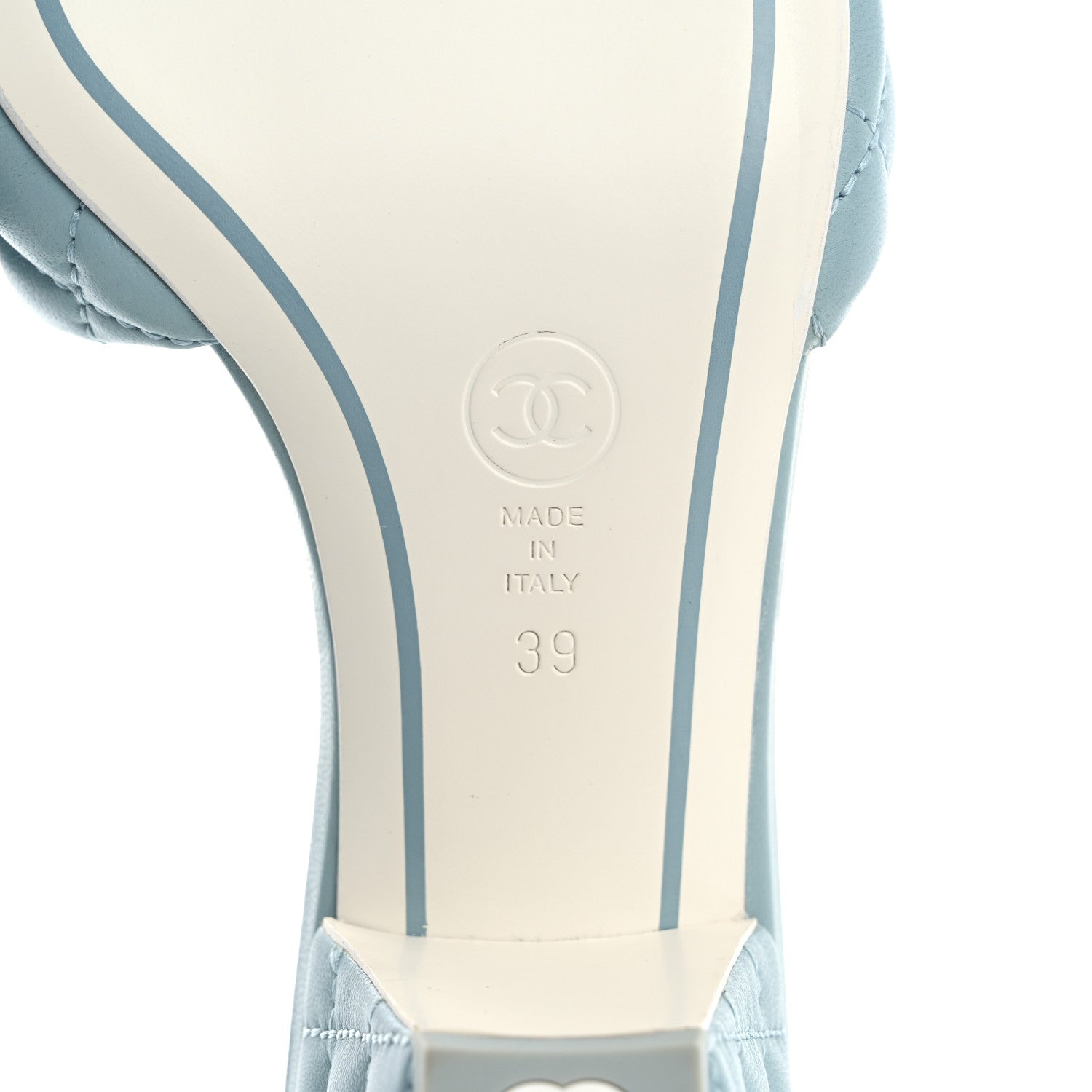Chanel Lambskin Quilted Textured CC Mules 39 Light Blue 8 of 9