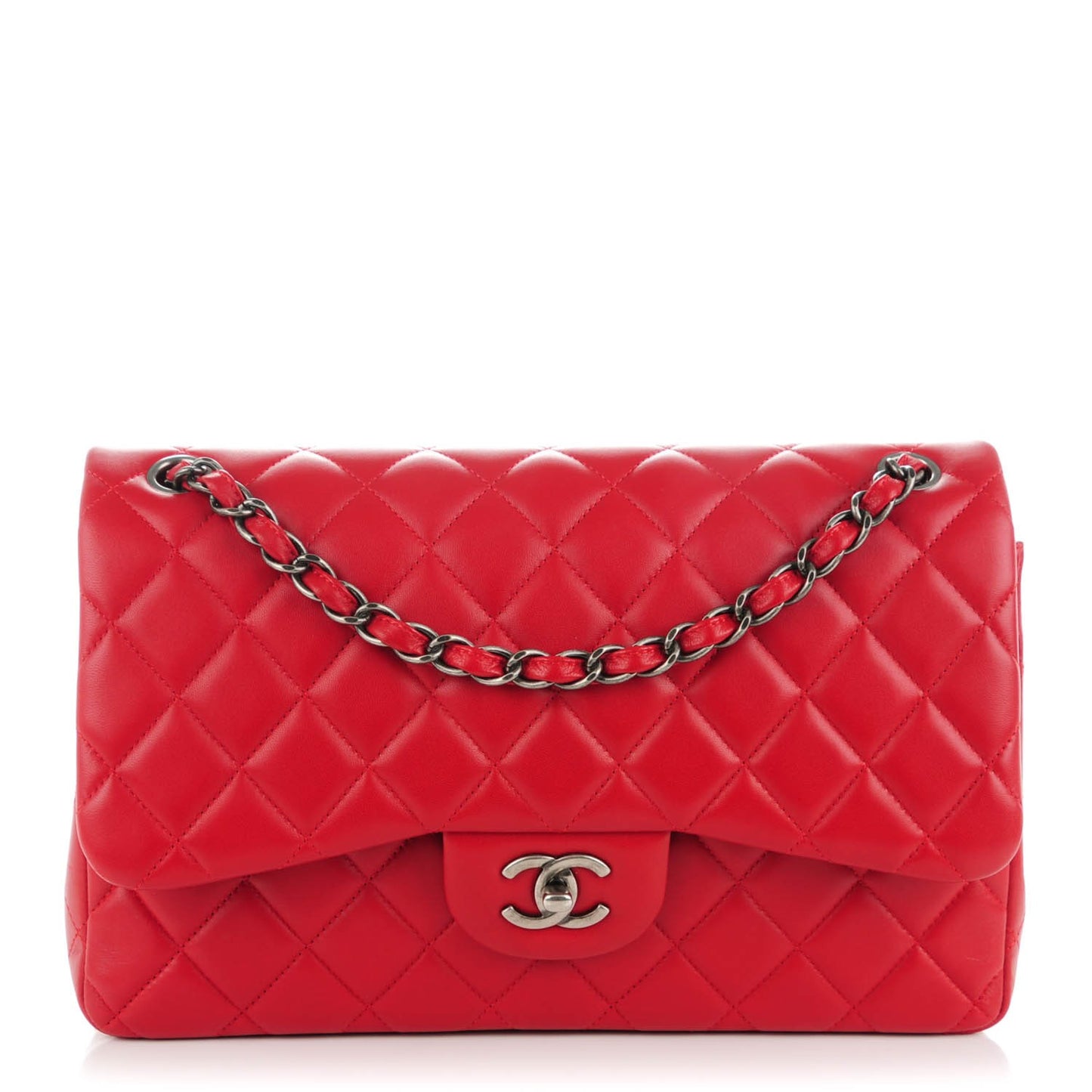 Lambskin Quilted Jumbo Double Flap Red