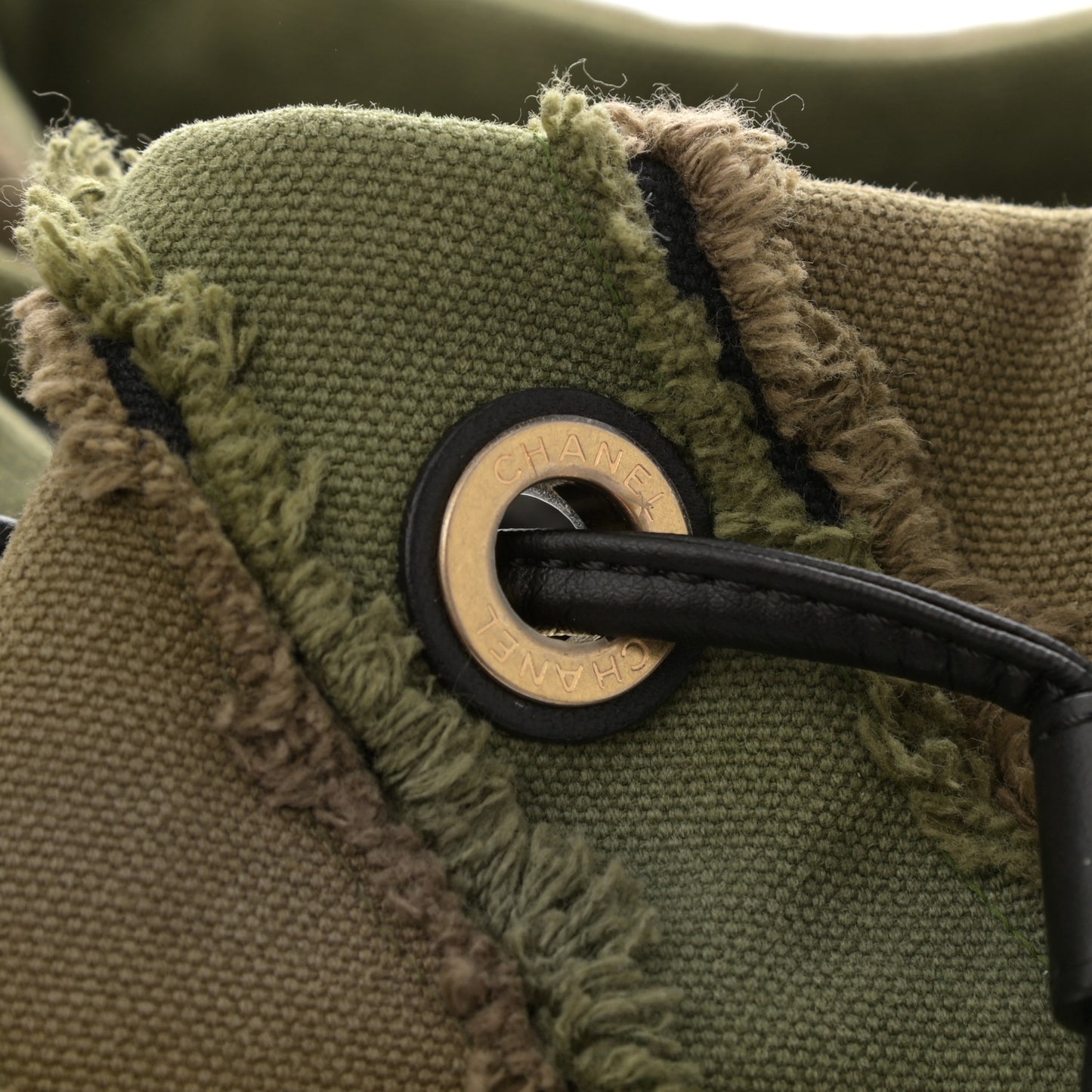 Canvas Chevron Cuba Patchwork Bucket Bag Khaki