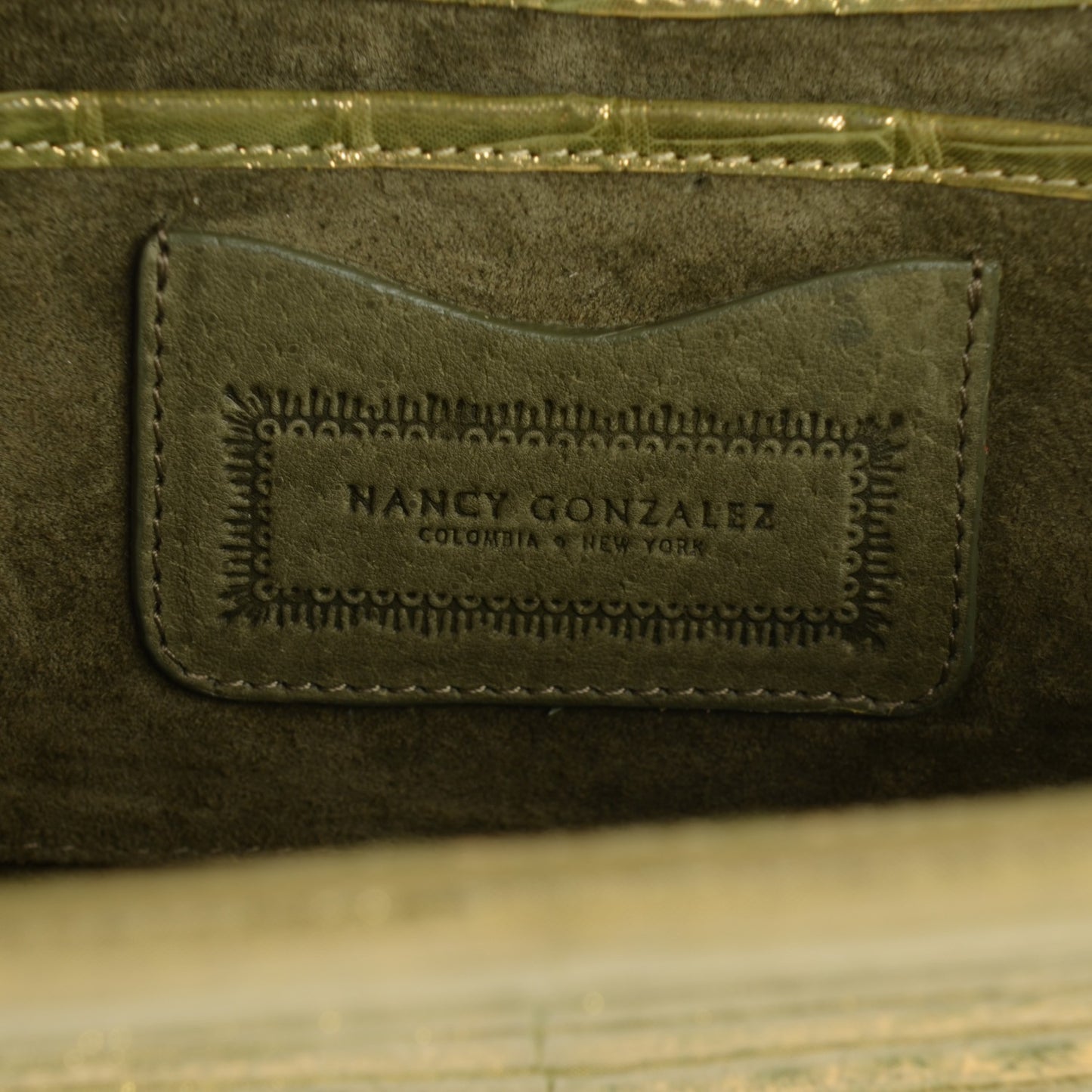 Metallic Crocodile Trapezoid Clutch Green