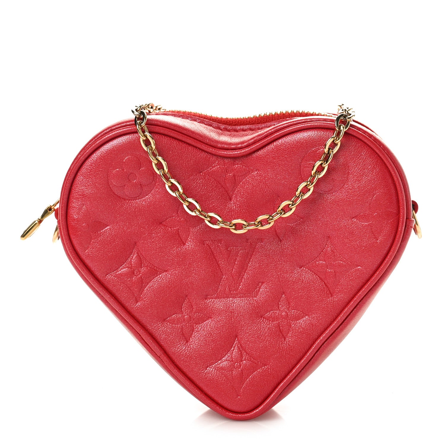 Louis Vuitton Lambskin Embossed Monogram Fall In Love Sac Coeur Heart Chain Bag Lipstick Red 1 of 7