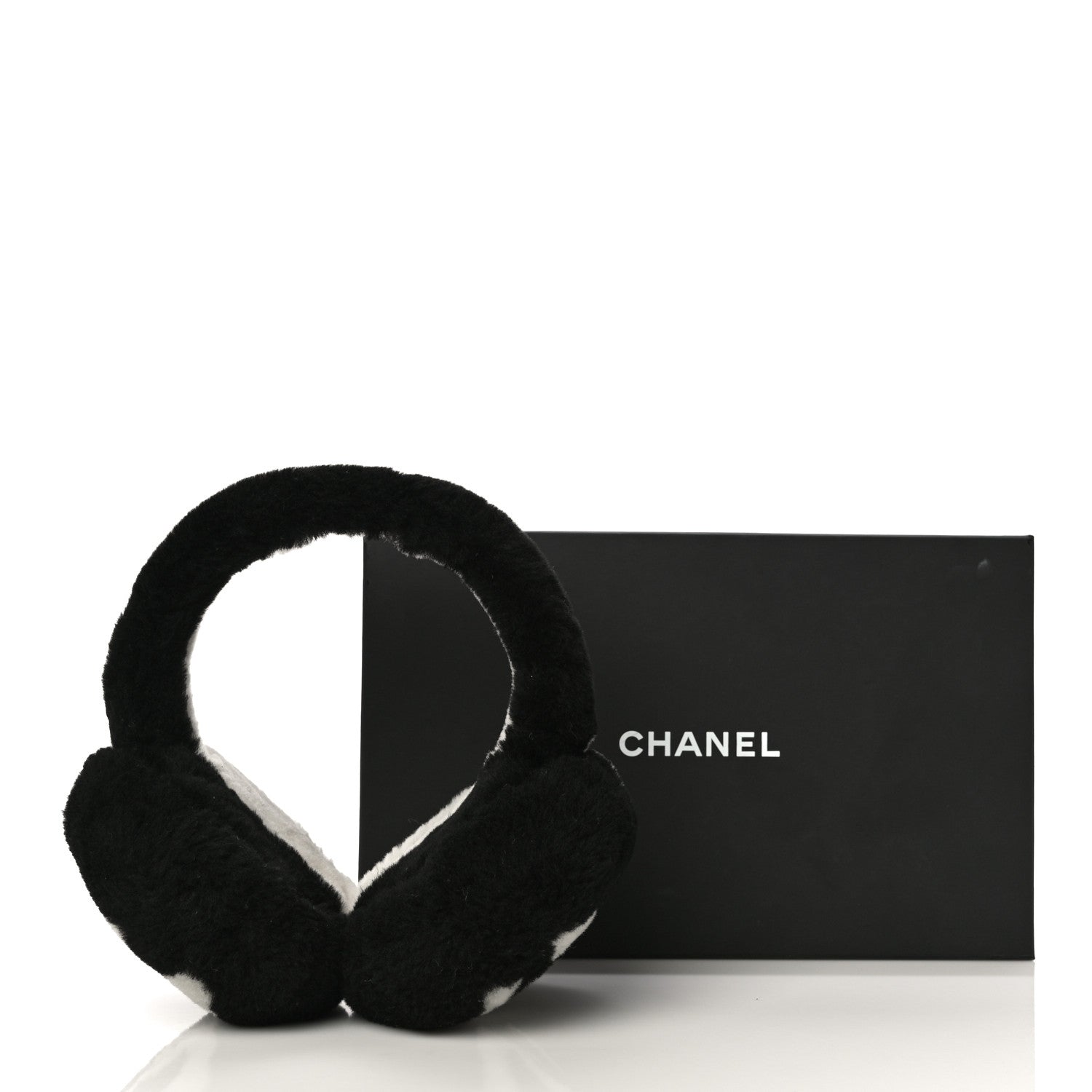 Chanel Shearling CC Ear Muffs Black White 6 of 6