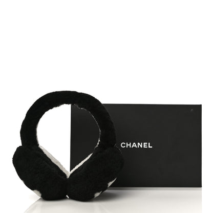 Chanel Shearling CC Ear Muffs Black White 6 of 6