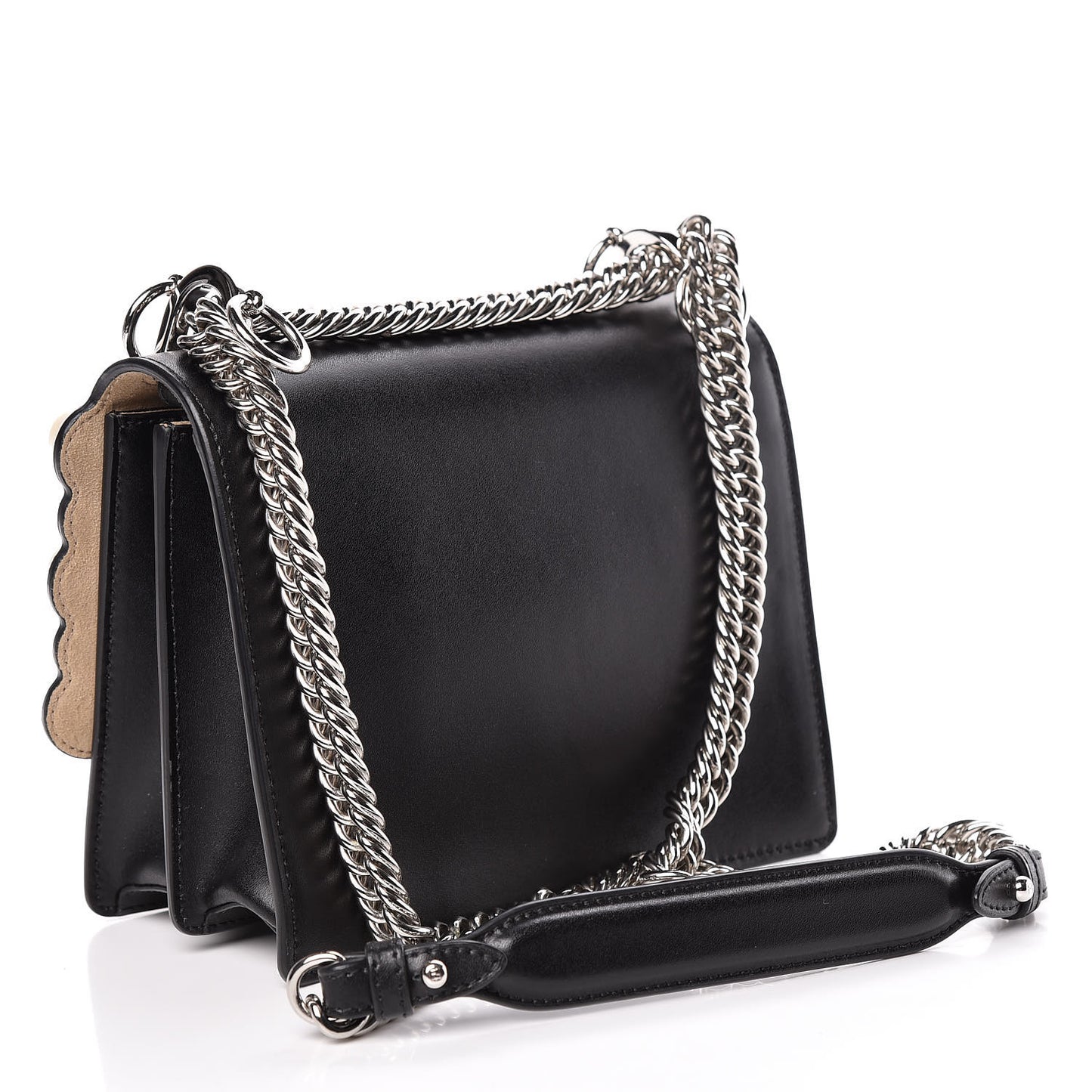 Vitello Liberty Pearl Scalloped Studded Small Kan I Shoulder Bag Black