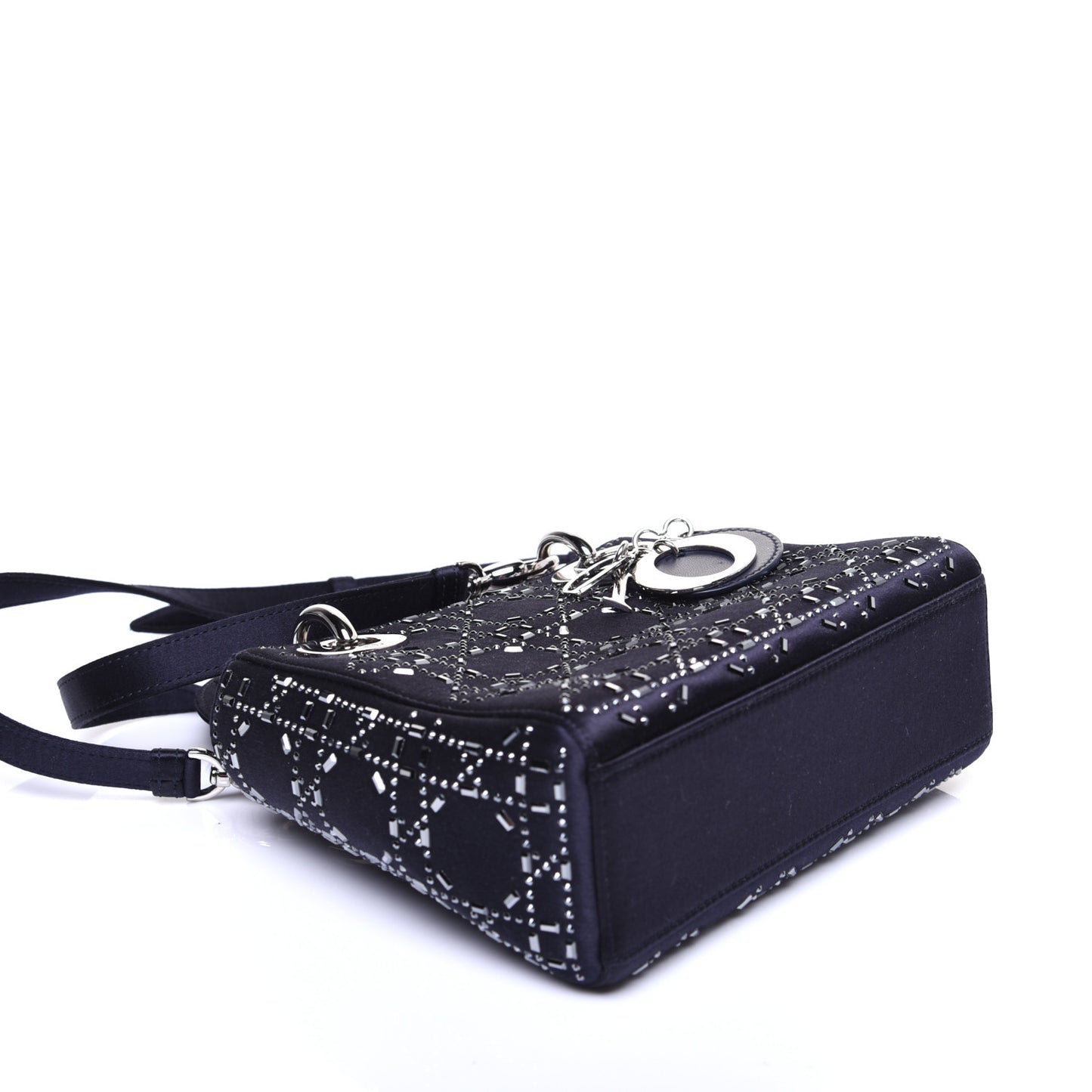 Satin Crystal Cannage Mini Lady Dior Navy