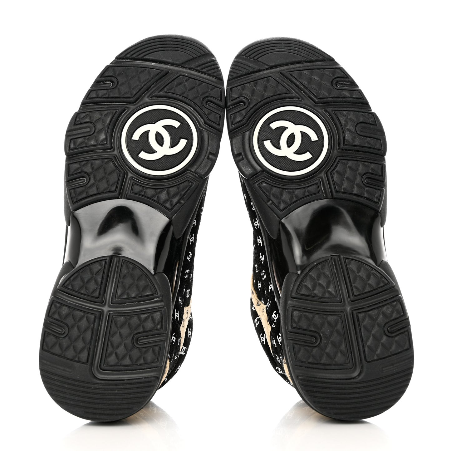 Nylon Suede Calfskin Printed CC Sneakers 37.5 Black Beige