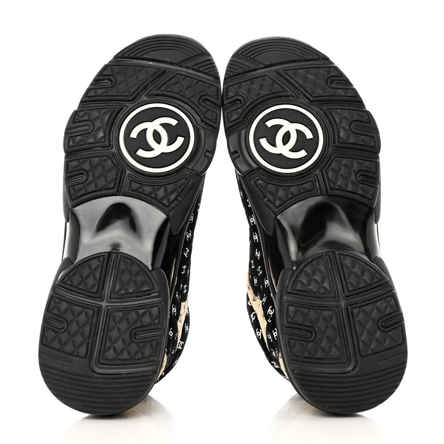 Chanel Nylon Suede Calfskin Printed CC Sneakers 37.5 Black Beige 7 of 9