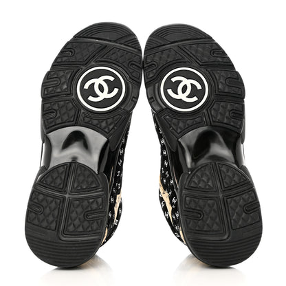 Chanel Nylon Suede Calfskin Printed CC Sneakers 37.5 Black Beige 7 of 9