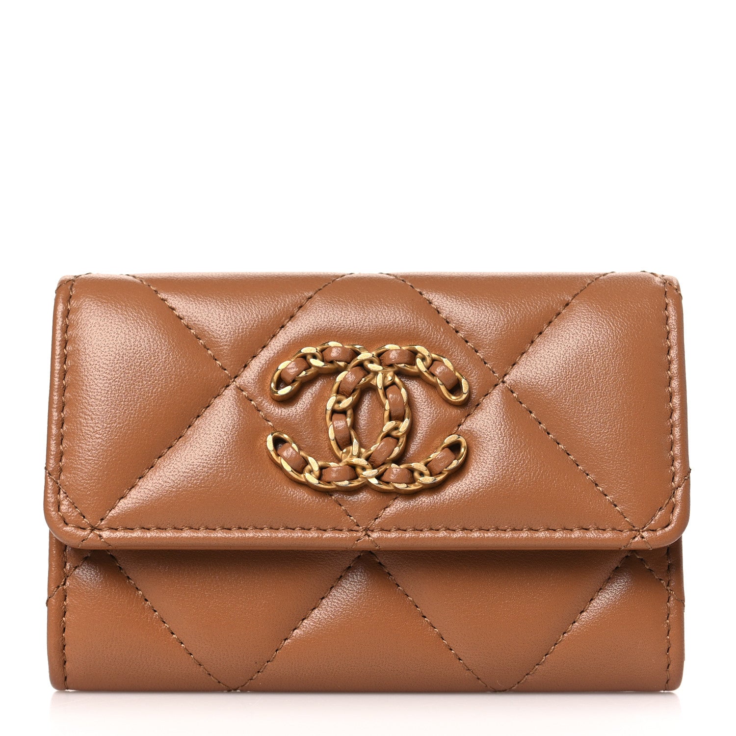 Chanel Lambskin Quilted Chanel 19 Flap Card Holder Brown 1 of 8