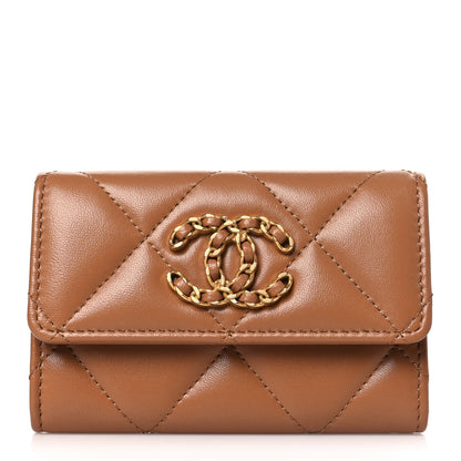 Chanel Lambskin Quilted Chanel 19 Flap Card Holder Brown 1 of 8