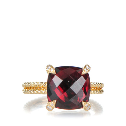 David Yurman 18K Yellow Gold Diamond Garnet 11mm Chatelaine Ring 54 7 1 of 4