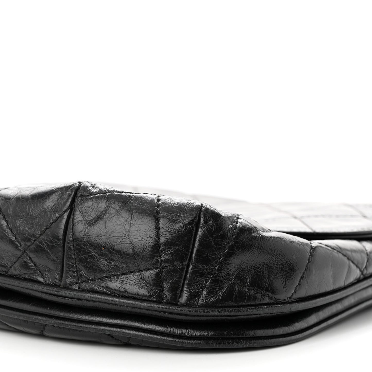 Glazed Calfskin Quilted Medium Bubble CC Flap Black