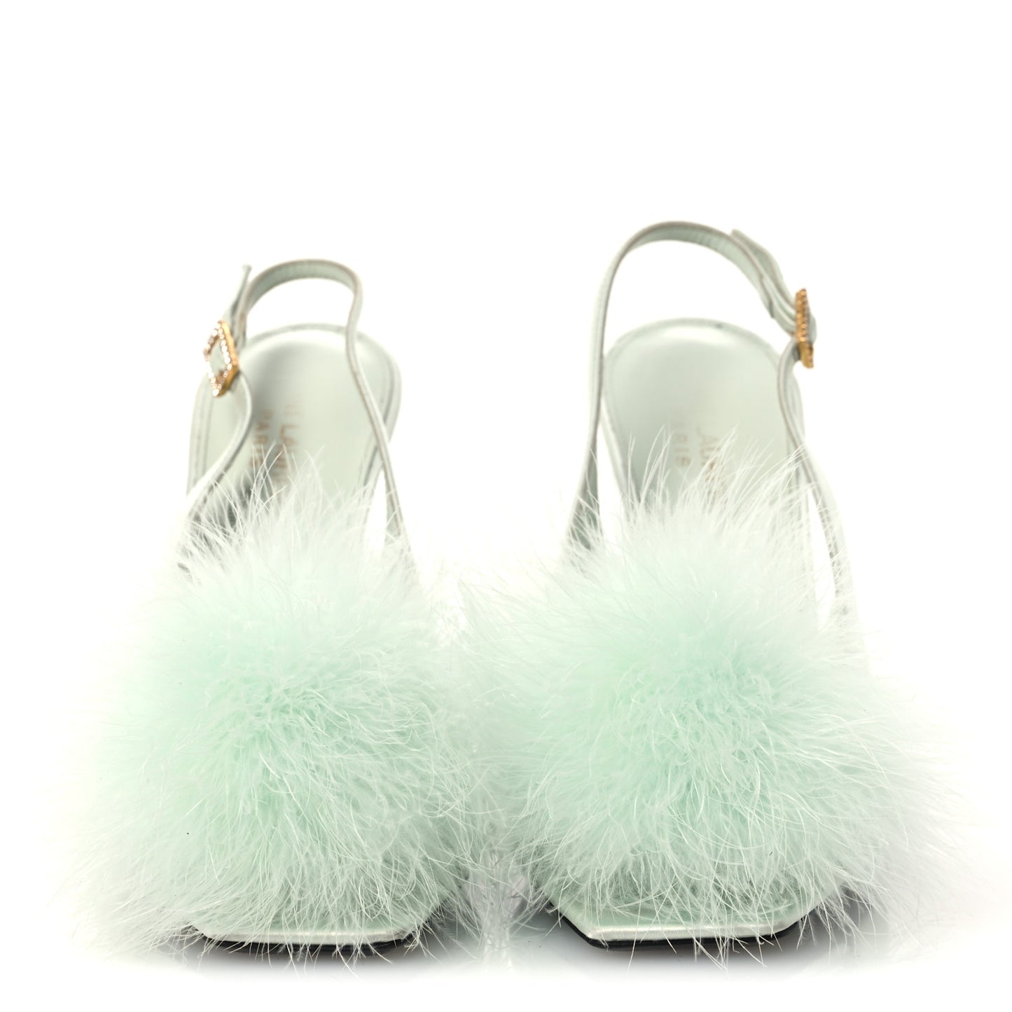 Crepe Satin Mae Feathered Sandals Slight 38 Green