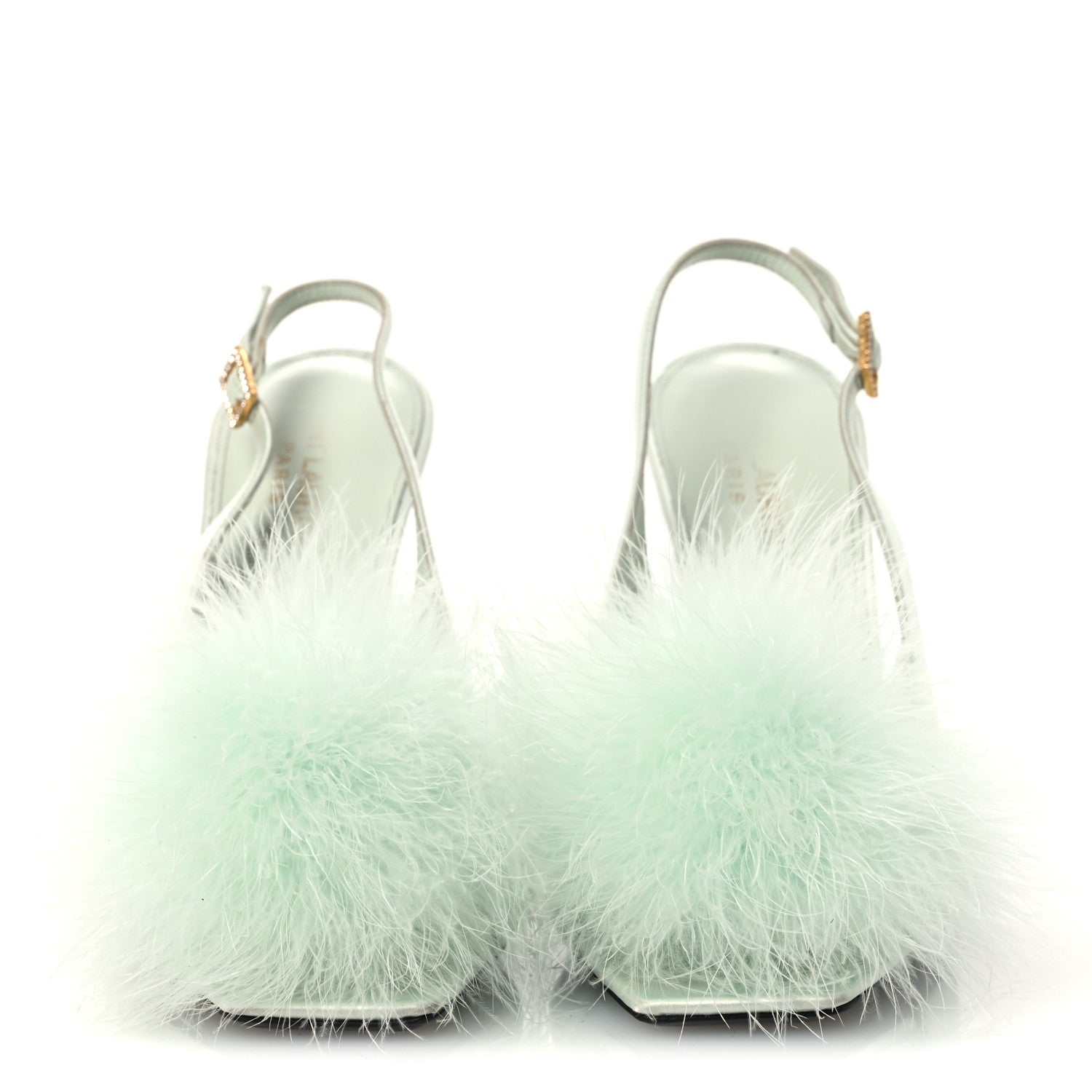 Saint Laurent Crepe Satin Mae Feathered Sandals Slight 38 Green 3 of 14