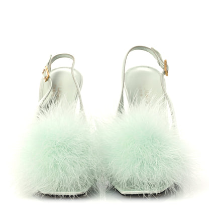 Saint Laurent Crepe Satin Mae Feathered Sandals Slight 38 Green 3 of 14
