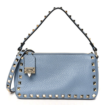 Valentino Garavani Pebbled Calfskin Small Rockstud Flip Lock Shoulder Bag Niagara 1 of 9