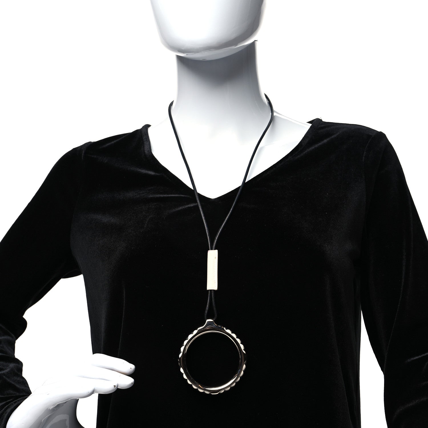 Hermes Swift Kyoto Tresse Pendant Necklace Black White 2 of 5