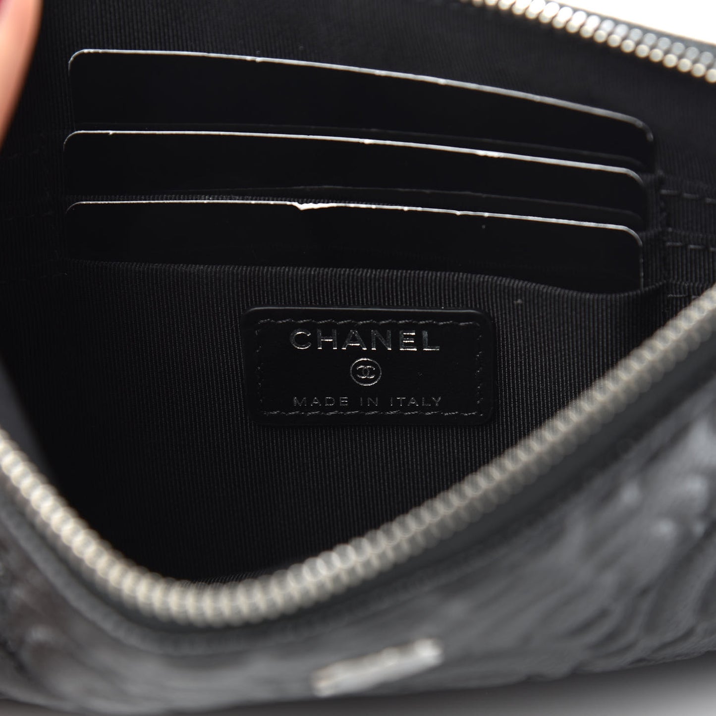 Caviar Camellia Embossed Cosmetic Pouch Black