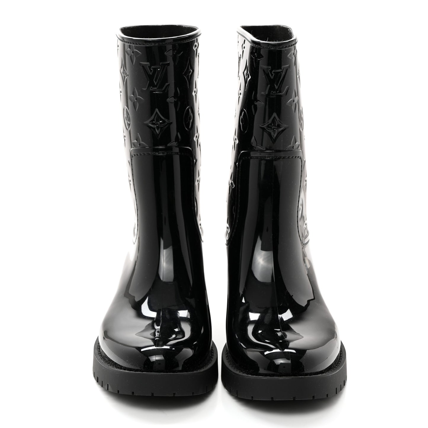 Rubber Embossed Monogram Drops Flat Half Boots 41 Black