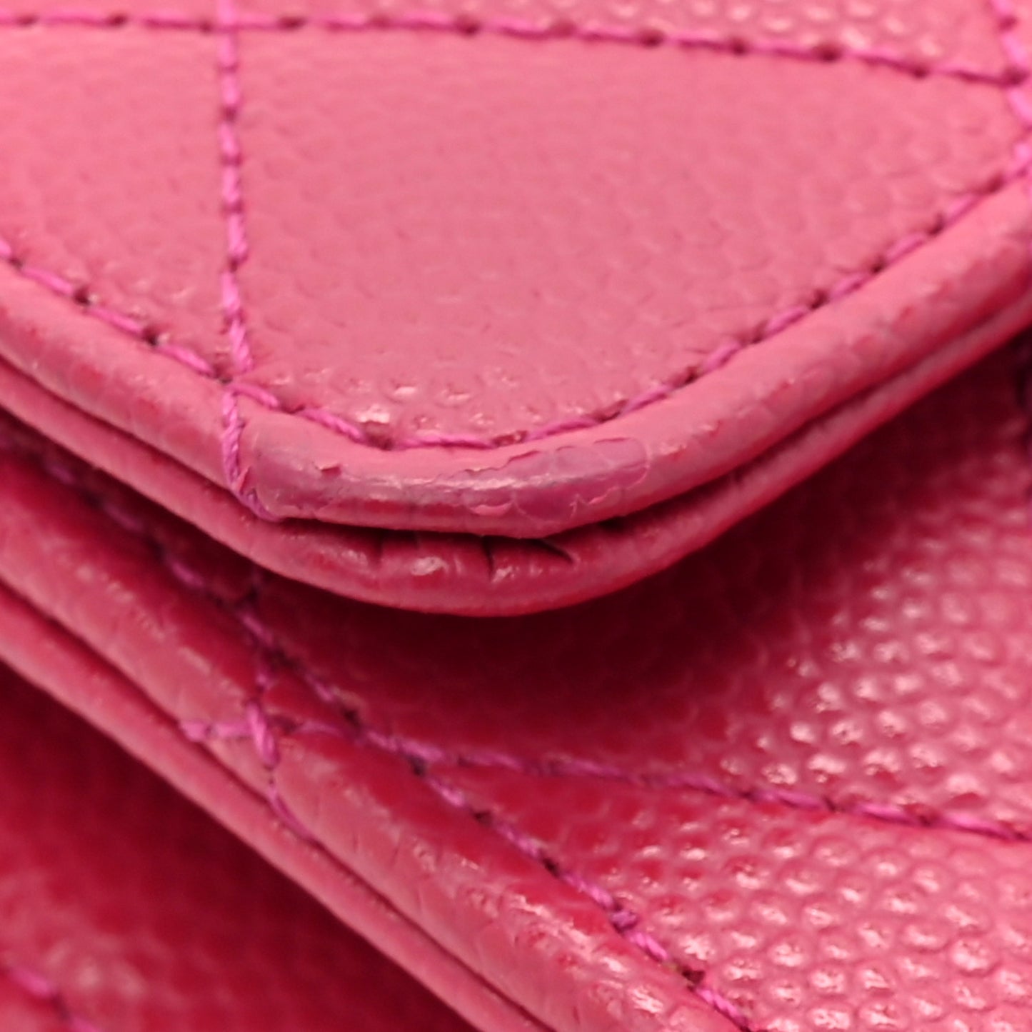 Caviar Quilted Flap Card Holder Wallet Pink
