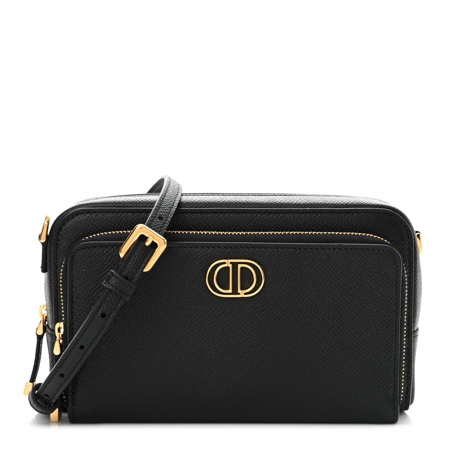 Grained Calfskin Caro Double Pouch Black