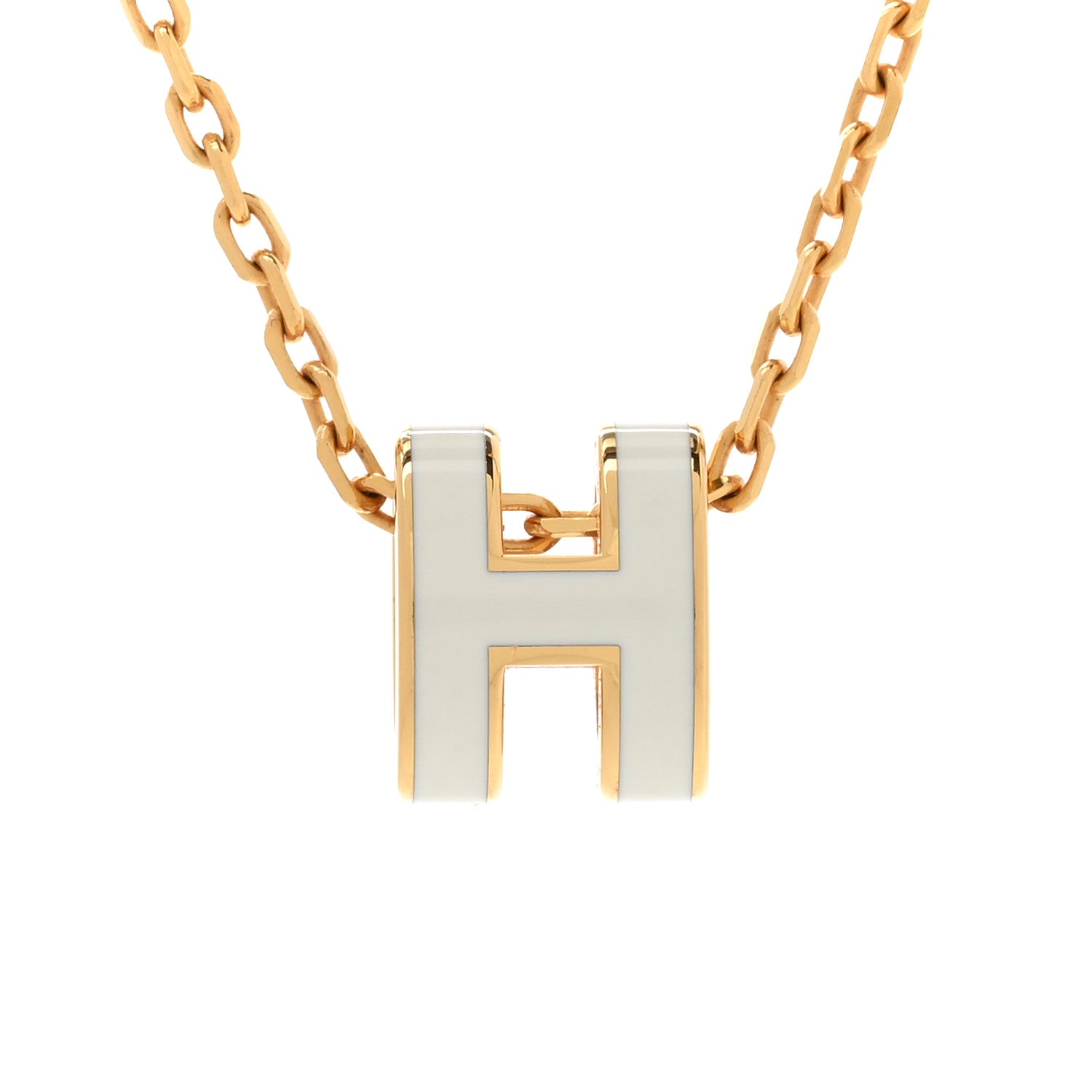Hermes Lacquered Gold Mini Pop H Pendant Necklace White 4 of 7