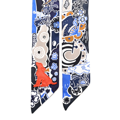 Hermes Silk Bingata Sticker Twilly Marine Tabac Bleu Vif 2 of 5