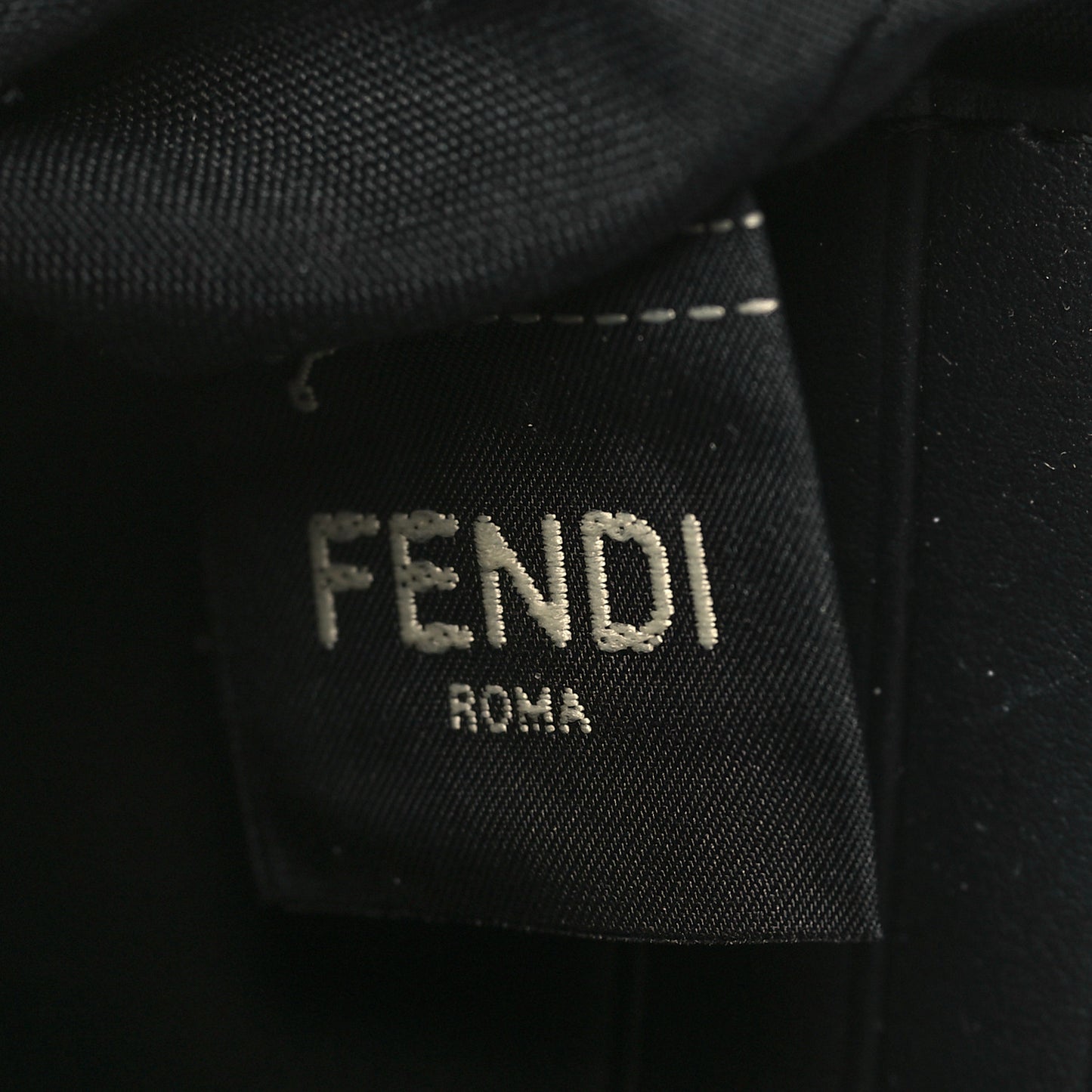 Glazed Fabric Vitello Century FF 1974 Stamp Patch Small FFreedom Flat Pouch Mogano Panna Black
