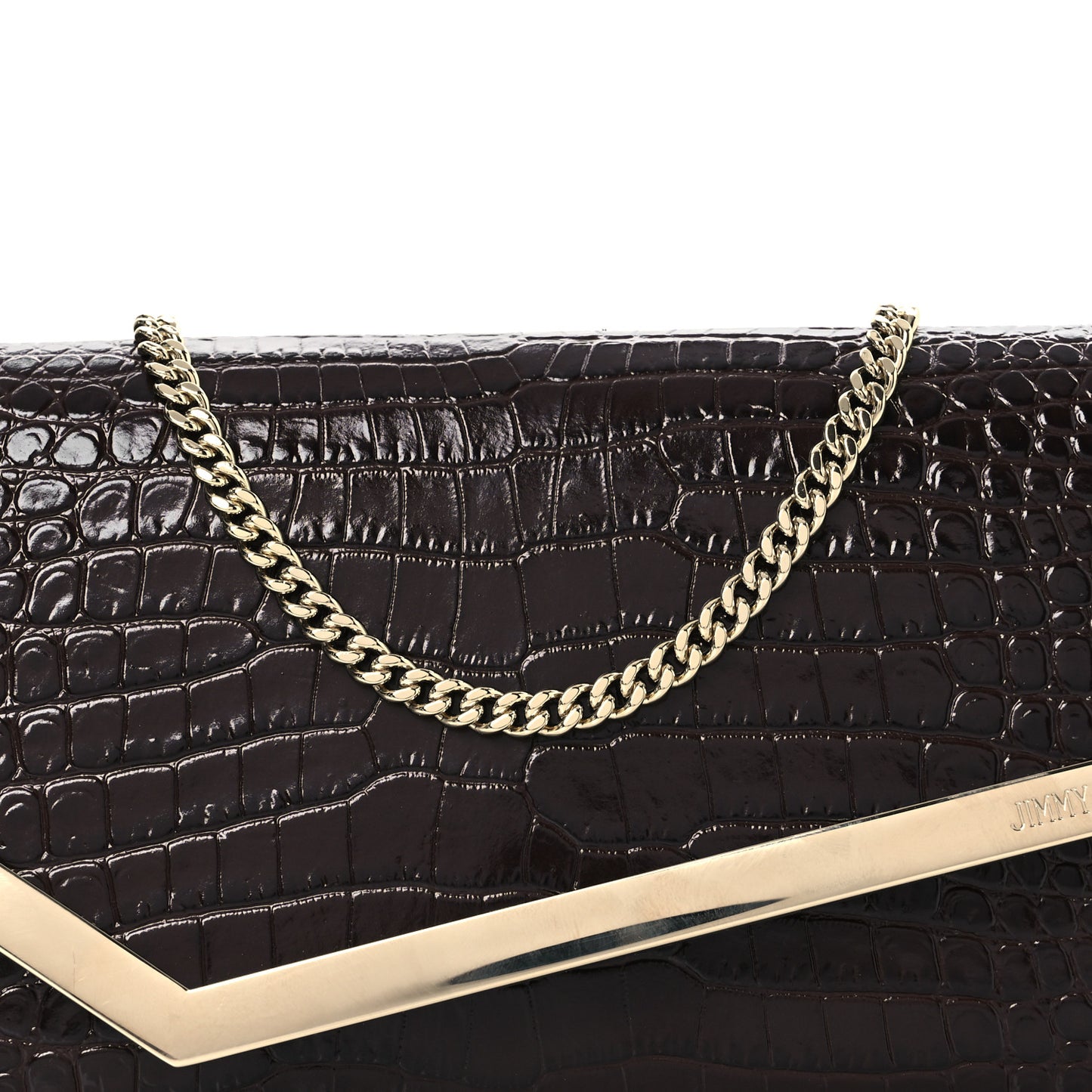 Calfskin Crocodile Embossed Emmie Clutch Bag Chocolate