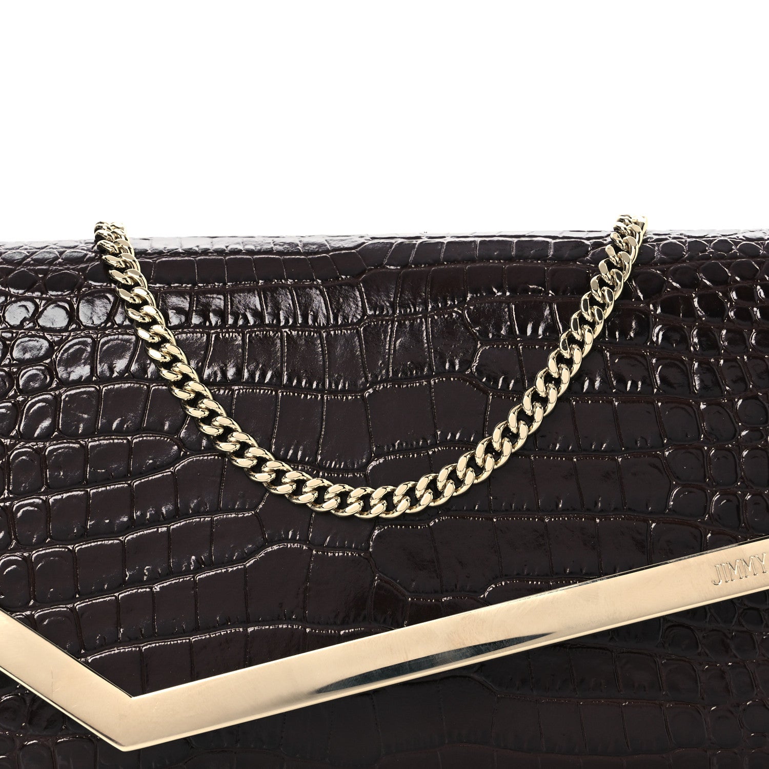 Jimmy Choo Calfskin Crocodile Embossed Emmie Clutch Bag Chocolate 7 of 11