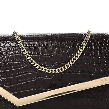 Jimmy Choo Calfskin Crocodile Embossed Emmie Clutch Bag Chocolate 7 of 11